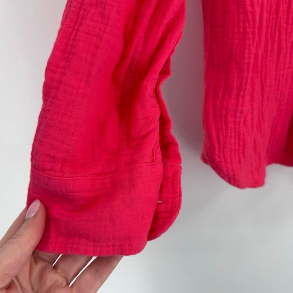 J Crew Double-gauze Button Down Shirt Pink Cotton Size Medium Swim Cover Up - Picture 7 of 12